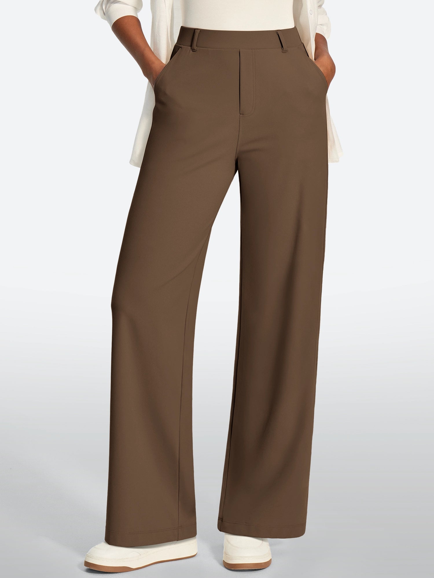 IUGA High Waisted Stretchy Wide Leg Pull On Work Pants With Pockets | Affordable Yoga Leggings & Activewear by IUGA