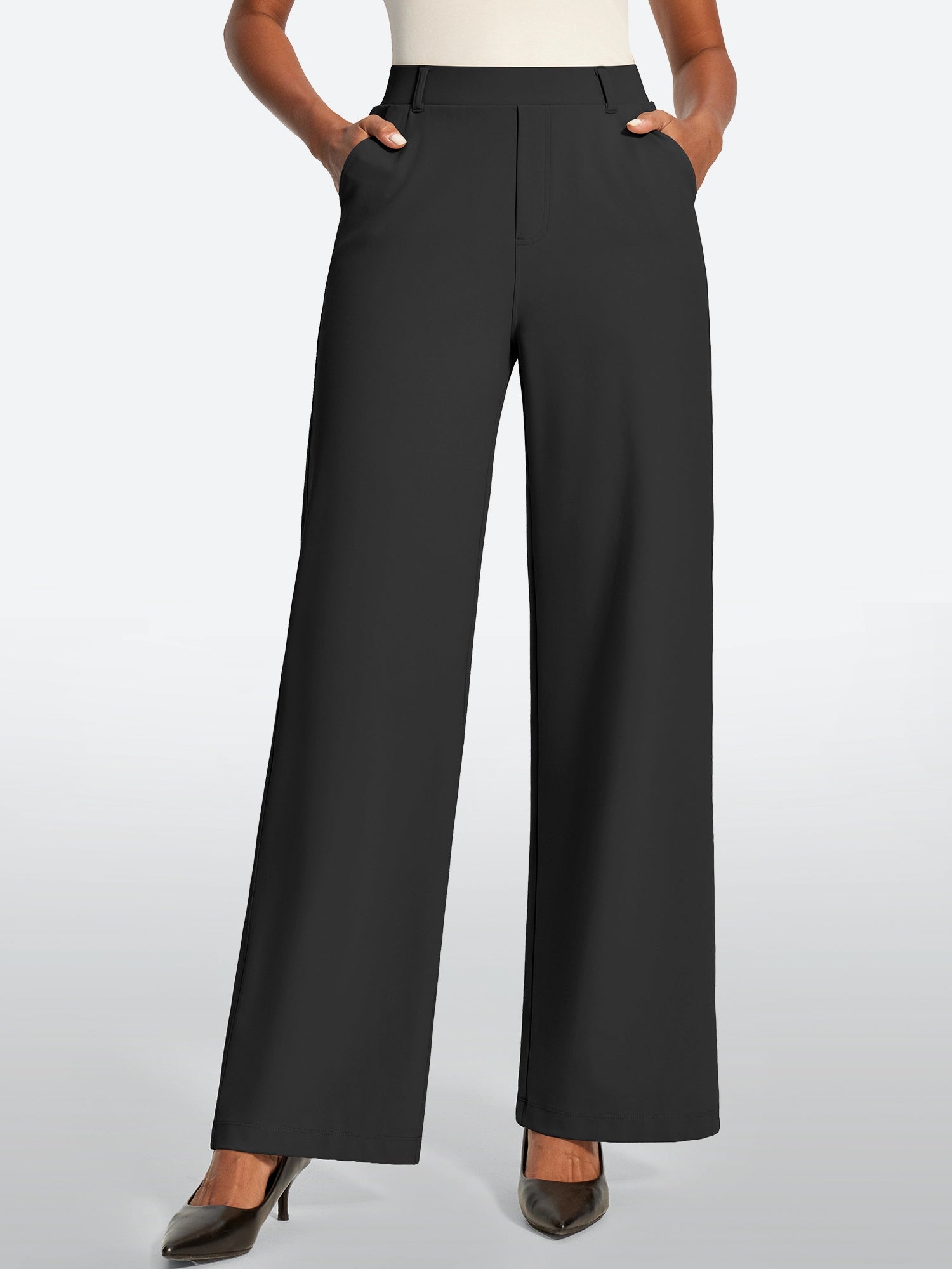 IUGA High Waisted Stretchy Wide Leg Pull On Work Pants With Pockets | Affordable Yoga Leggings & Activewear by IUGA