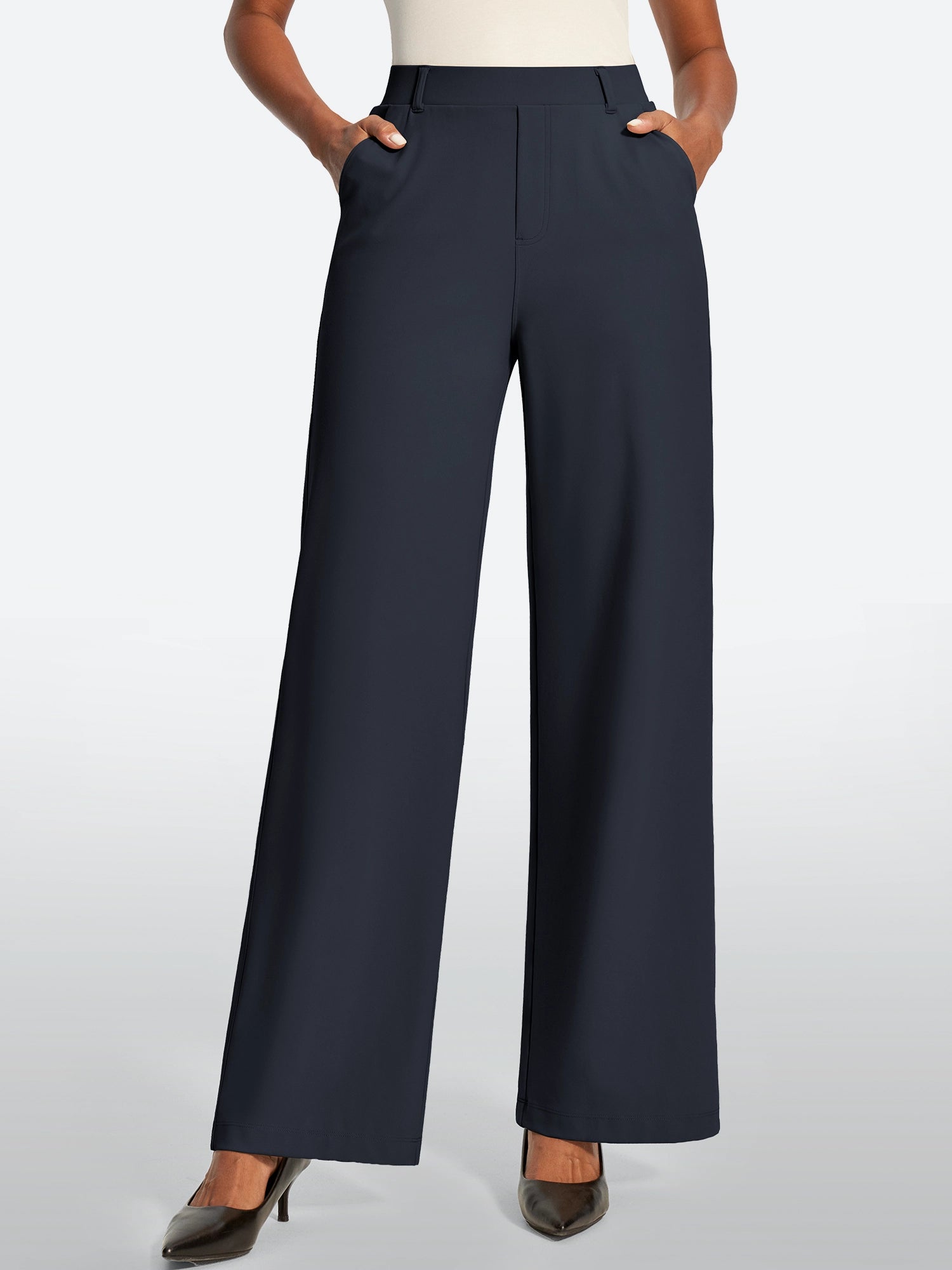 IUGA High Waisted Stretchy Wide Leg Pull On Work Pants With Pockets | Affordable Yoga Leggings & Activewear by IUGA