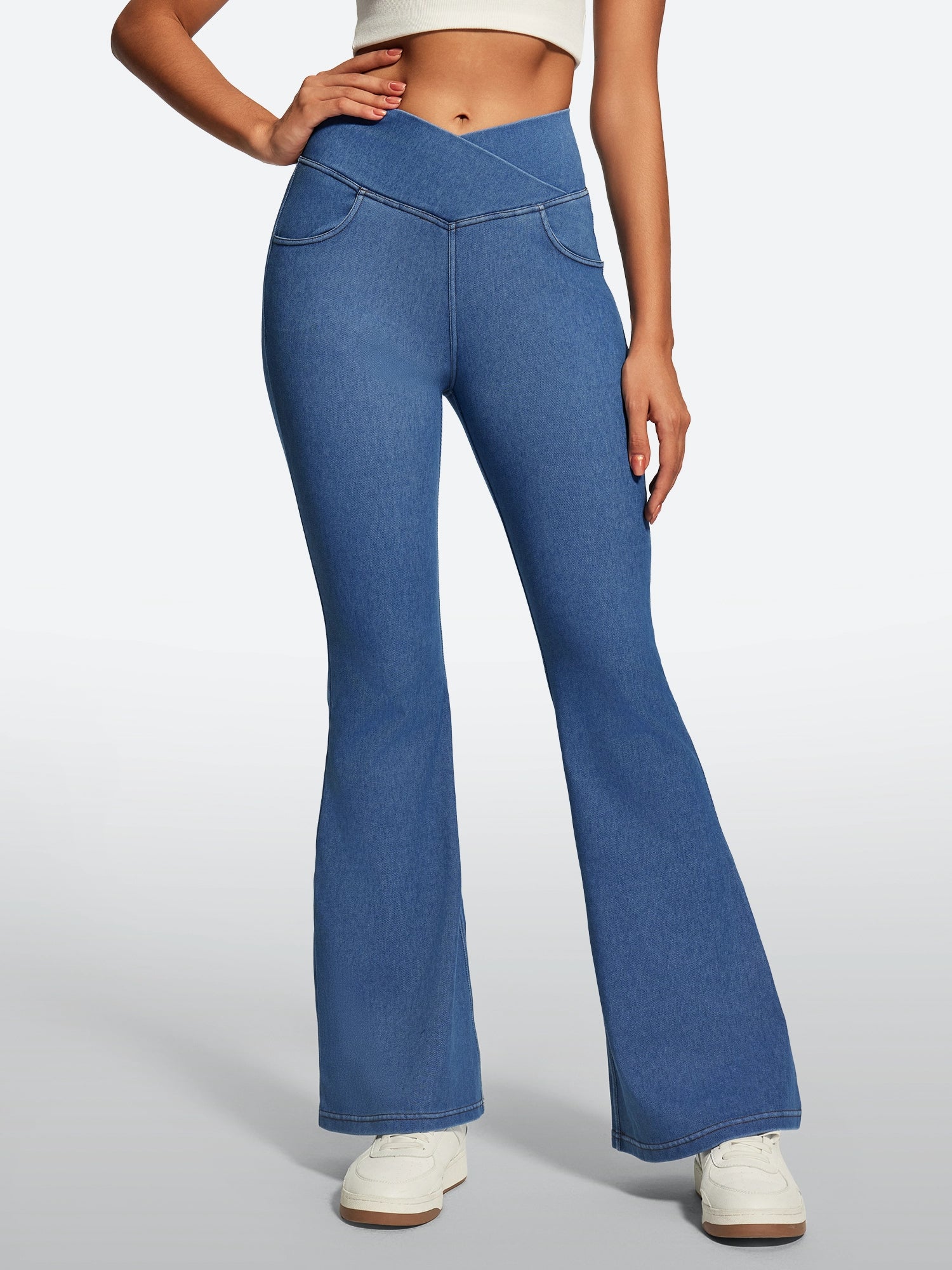 IUGA FlexDenim® High Waist Crossover Flare Jeans for Women With Pockets - IUGA