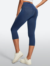 IUGA FlexDenim® High Waisted Pull On Capri Jeans With Pockets - IUGA
