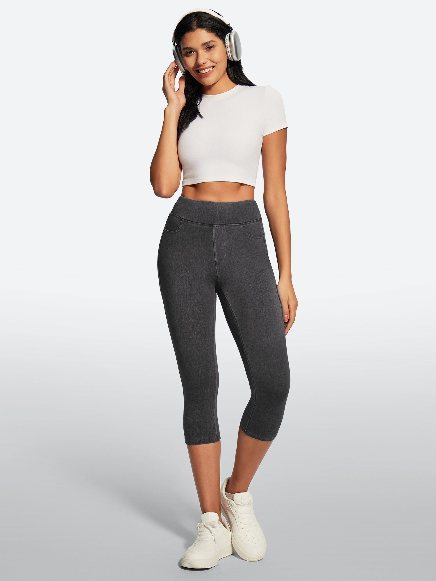IUGA FlexDenim® High Waisted Pull On Capri Jeans With Pockets - IUGA