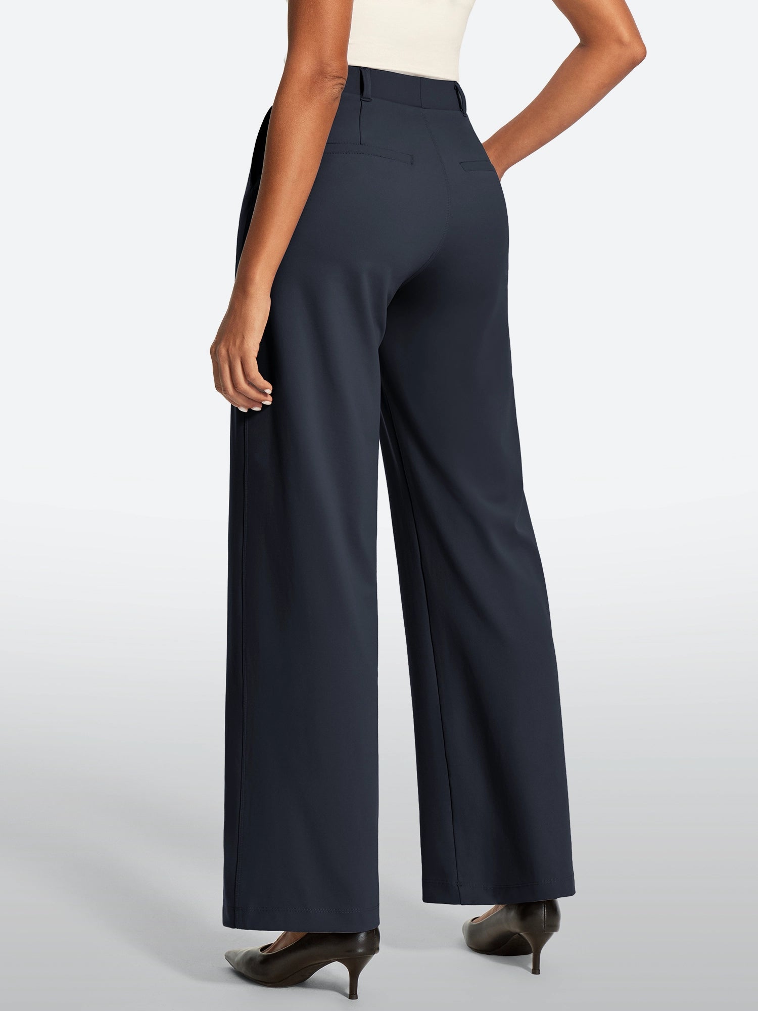 IUGA High Waisted Stretchy Wide Leg Pull On Work Pants With Pockets | Affordable Yoga Leggings & Activewear by IUGA