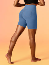 IUGA 7'' FlexTight Faux Denim High Waist Biker Shorts With Pockets | Affordable Yoga Leggings & Activewear by IUGA