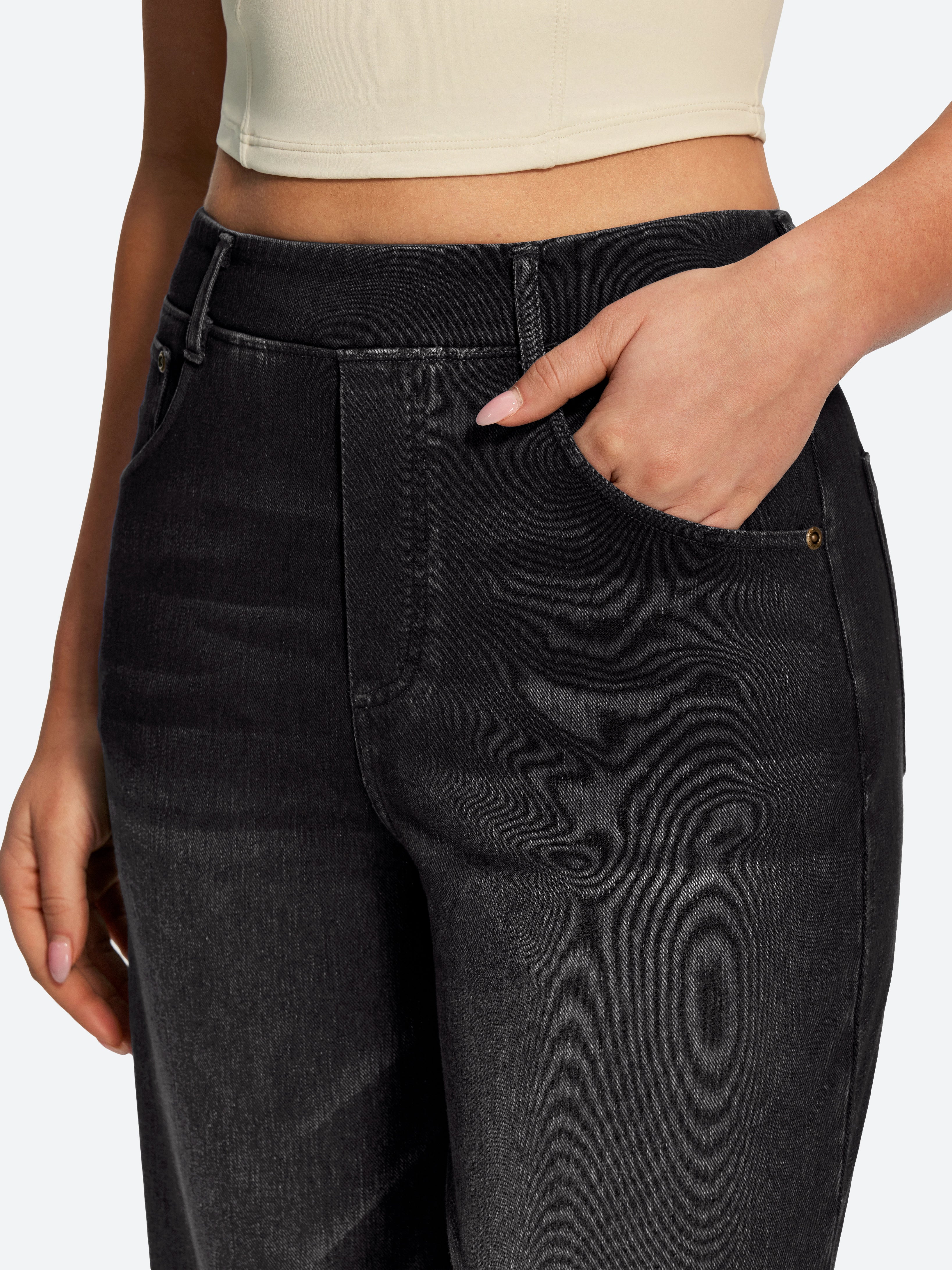 IUGA FlexDenim® High Waisted Pull On Tummy Control Wide Leg Jeans With Pockets