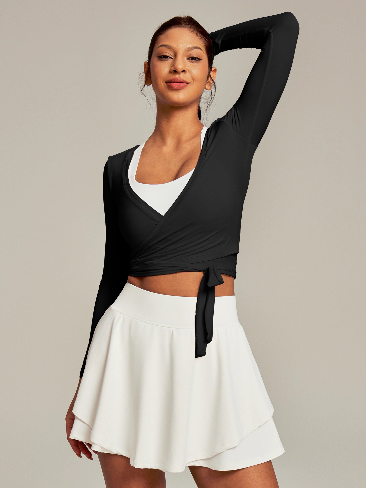 IUGA Long Sleeve Front or Back Tie Cover Up Pilates Wrap Top