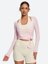 IUGA Long Sleeve Front or Back Tie Cover Up Pilates Wrap Top