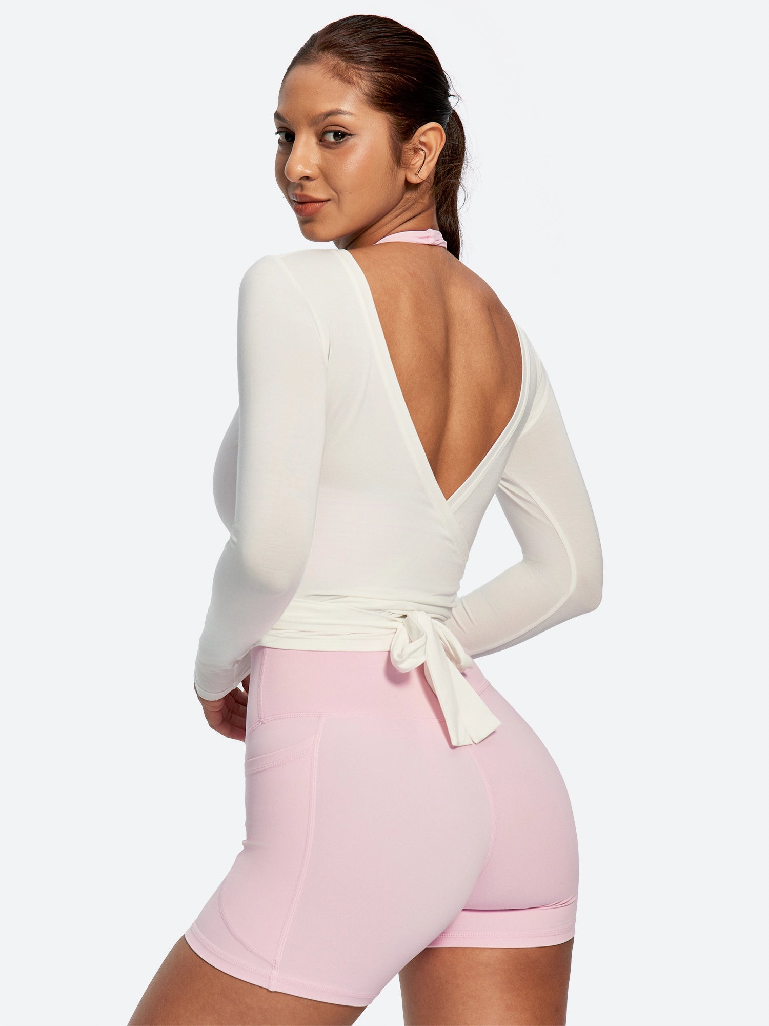 IUGA Long Sleeve Front or Back Tie Cover Up Pilates Wrap Top