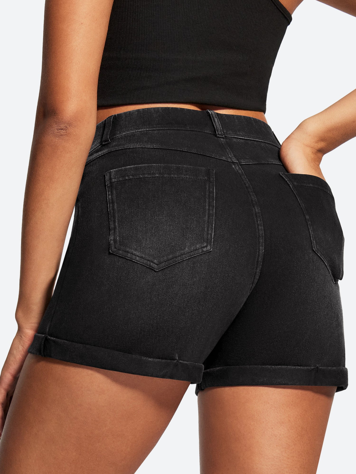 IUGA High Waisted Stretchy Tummy Control Pull On Jean Shorts - IUGA