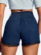 IUGA High Waisted Stretchy Tummy Control Pull On Jean Shorts - IUGA