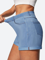 IUGA High Waisted Stretchy Tummy Control Pull On Jean Shorts - IUGA