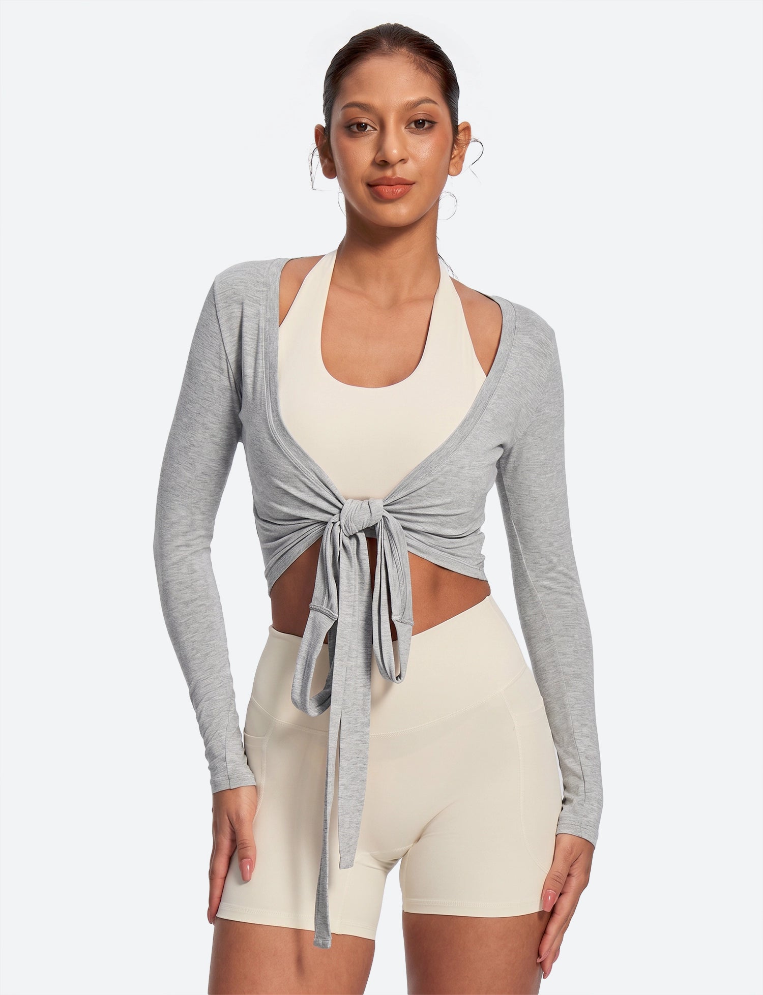 IUGA Long Sleeve Front or Back Tie Cover Up Pilates Wrap Top