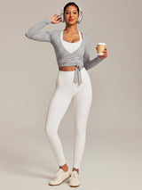 IUGA Long Sleeve Front or Back Tie Cover Up Pilates Wrap Top